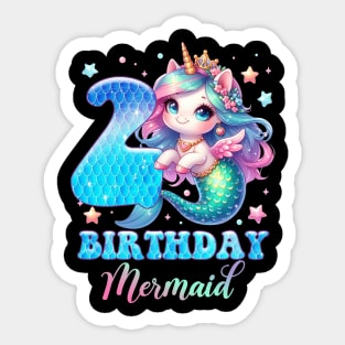 Unicorn Mermaid 2nd Birthday 2 Year Old Party Girls B-day Gift For Girls Kids Sticker